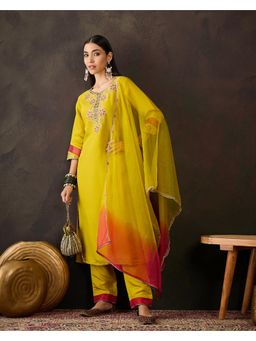 Gahan - Yellow Silk Blend Zari Thread Embroidered Kurta with Pant & Dupatta