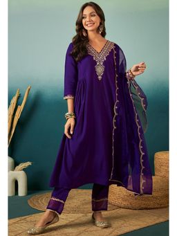 Gahan - Embroidered Sequence Purple Silk Blend Kurta Pant with Dupatta