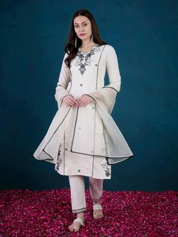 Gahan - Embroidered Pure Cotton Off White Kurta with Pant & Dupatta