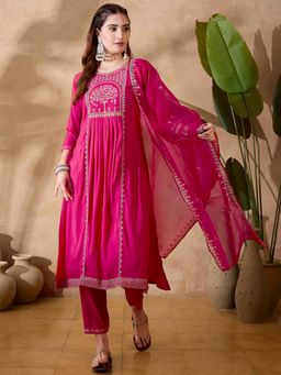 Gahan - Magenta Silk Blend Zari Sequence Embroidered Kurta with Pant & Dupatta