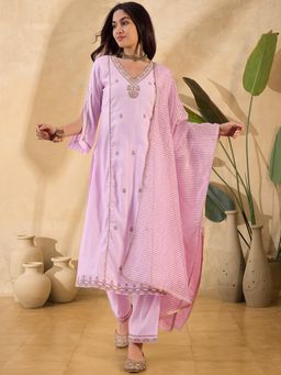 Gahan - Pink Silk Blend Zari Sequence Embroidered Kurta with Pant & Dupatta