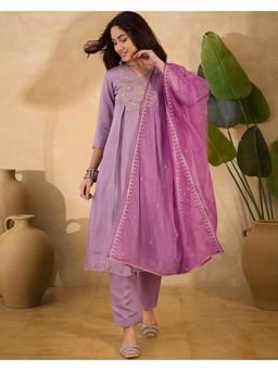 Gahan - Lavender Zari Sequence Thread Work Embroidered Anarkali Kurta with Pant & Dupatta