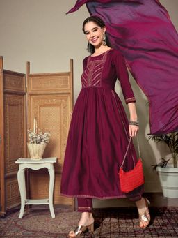 Gahan - Womens Thread Sequence Embroidered Purple Kurta Pant with Dupatta