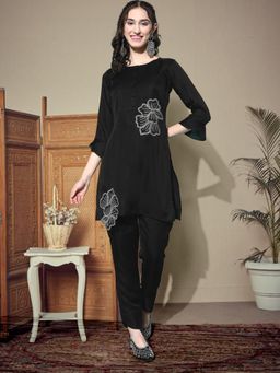 Gahan - Womens Butta Patch Work Black Silk Blend Kurta with Pant