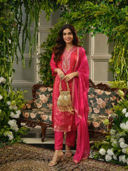 Gahan - Pink Digital Print Kurta with Pant & Heavy Handwork Dupatta