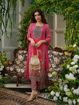 Gahan - Pink Crepe Silk Kurta with Pant & Pakistani Digital Print Hand Work Dupatta