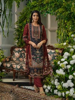 Gahan - Deep Maroon Crepe Silk Pakistani Digital Print Hand Work Kurta with Pant & Dupatta