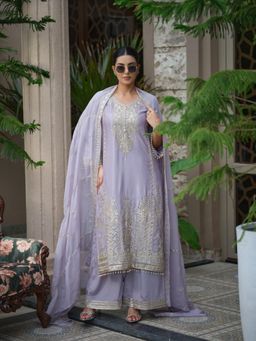 Gahan - Lavender Embroidered Festive Kurta with Palazzo & Organza Dupatta