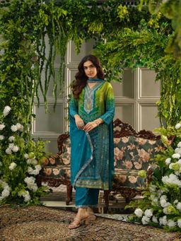 Gahan - Teal Digital Print Kurta with Pant & Heavy Handwork Dupatta