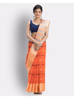 Angoshobha - Self Ball Design Tant Pure Cotton Saree-Orange
