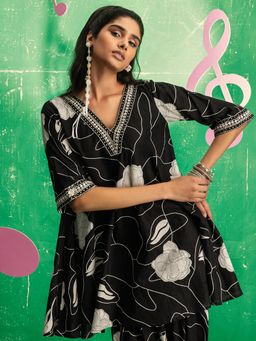 Libas - Black Cotton Kurta With Salwar