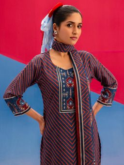 Libas - Blue Cotton Blend Kurta With Pant & Dupatta