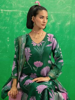 Libas - Green Linen Kurta With Pant & Dupatta