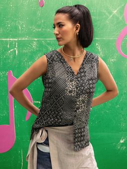 Libas - Black Ethnic Motif Printed Panelled Top