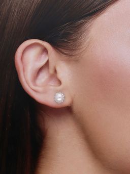Kai Jewel - Sterling Silver White Casual Zircon Studded Pearl Earrings