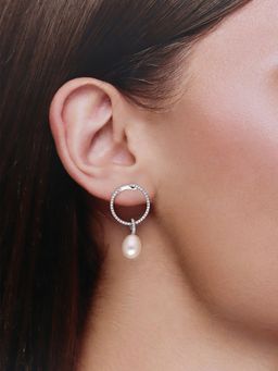 Kai Jewel - Sterling Silver Shimmering Zircon Drop Pearl Earrings