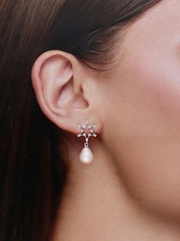 Kai Jewel - Sterling Silver Studded Star Pear Drop Earrings