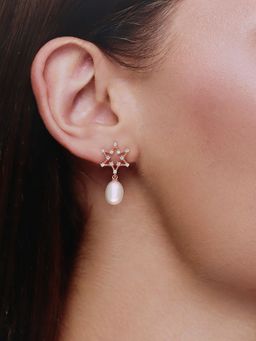 Kai Jewel - Sterling Silver Rose Gold Studded Star Pear Drop Earrings