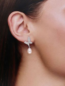 Kai Jewel - Sterling Silver Brilliant Butterflies Pearl Earrings