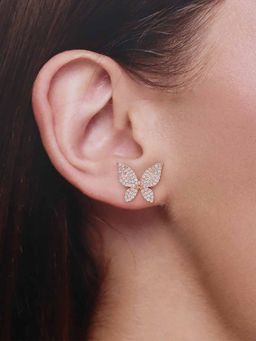 Kai Jewel - Sterling Silver Rose Gold Dazzling Butterfly Casual Stud Earrings
