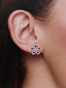 Kai Jewel - Sterling Silver Pink Chic Floral Stud Earrings