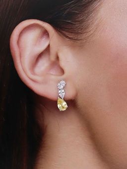 Kai Jewel - Sterling Silver Yellow & White Chic Zircon Link Drop Earrings
