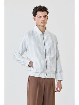 Snitch - Men's White Stripes Full Sleeves Relaxed Casual Jacket