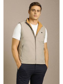 Louis Philippe - Men's Beige and Grey Solid Reversible Jacket