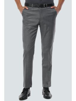 Louis Philippe - Men's Grey Solid Flat Front Formal Trouser