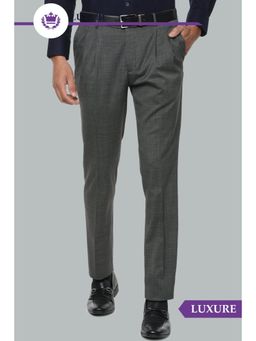 Louis Philippe - Men's Grey Slim Fit Textured Pleated Formal Trouser