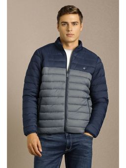 Louis Philippe - Men's Navy Blue and Grey Printed Reversible Jacket