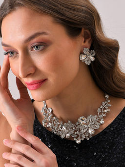 Sohi - Silver Plated White Stone Studded Jewellery (Set of 2)