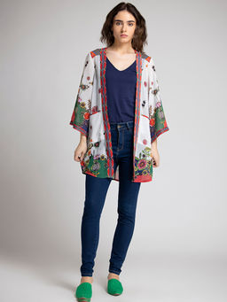 SHAYE - Longline Multicolour Floral Printed Long Sleeves Casual Shrug For Women