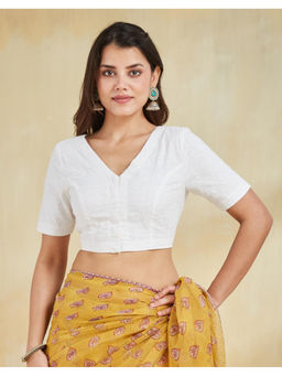 Fabindia - White Cotton Hand Block Printed Stitched Blouse