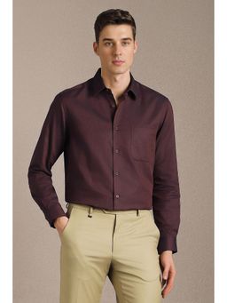 Louis Philippe - Men Maroon Textured Full Sleeves Formal Shirt