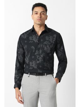 Van Heusen - Men Black Print Full Sleeves Party Shirt