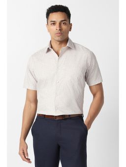 Van Heusen - Men White Check Half Sleeves Formal Shirt