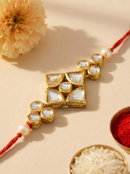 Karatcart - White Gold-Plated Kundan Rakhi with Roli Chawal