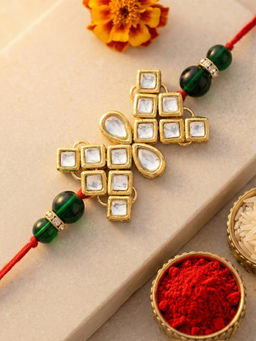 Karatcart - White Gold-Plated Kundan Rakhi with Roli Chawal