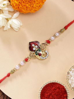 Karatcart - Multi-Color Lord Ganesha Meenakari Kundan Rakhi with Roli Chawal