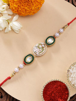 Karatcart - Multi-Color Elegant Snake Meenakari Kundan Rakhi with Roli Chawal