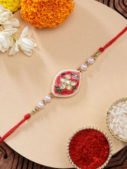 Karatcart - Multi-Color Vibrant Meenakari Floral Kundan Rakhi with Roli Chawal