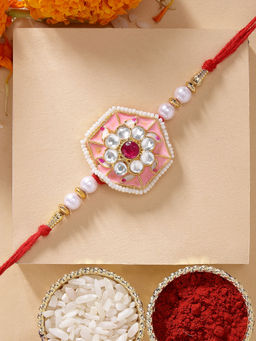 Karatcart - Multi-Color Vibrant Meenakari Floral Kundan Rakhi with Roli Chawal