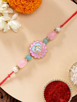 Karatcart - Beautiful Multi-Color Floral Meenakari Kundan Rakhi with Roli Chawal