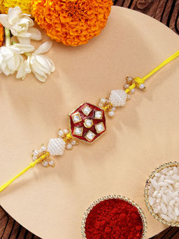 Karatcart - Elegant Red Meenakari Handmade Kundan Rakhi with Roli Chawal