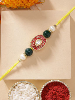 Karatcart - Elegant Multi-Color Meena & Polki Kundan Rakhi with Roli Chawal