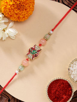 Karatcart - Multi-Color Elegant Peacock Meenakari Kundan Rakhi with Roli Chawal