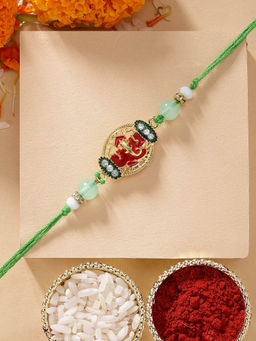 Karatcart - Multi-Color Beautiful Lord Ganesha Meenakari Kundan Rakhi with Roli Chawal