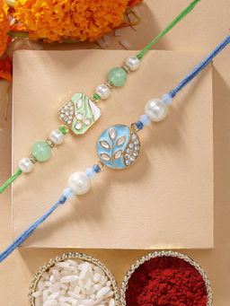 Karatcart - Multi-Color Handmade Kundan Rakhis with Roli & Chawal (Pack of 2)