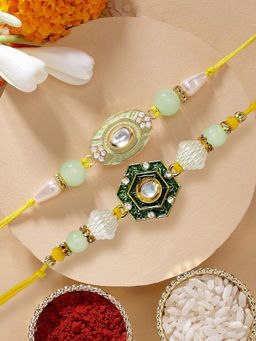 Karatcart - Multi-Color Handmade Kundan Rakhis with Roli & Chawal (Pack of 2)